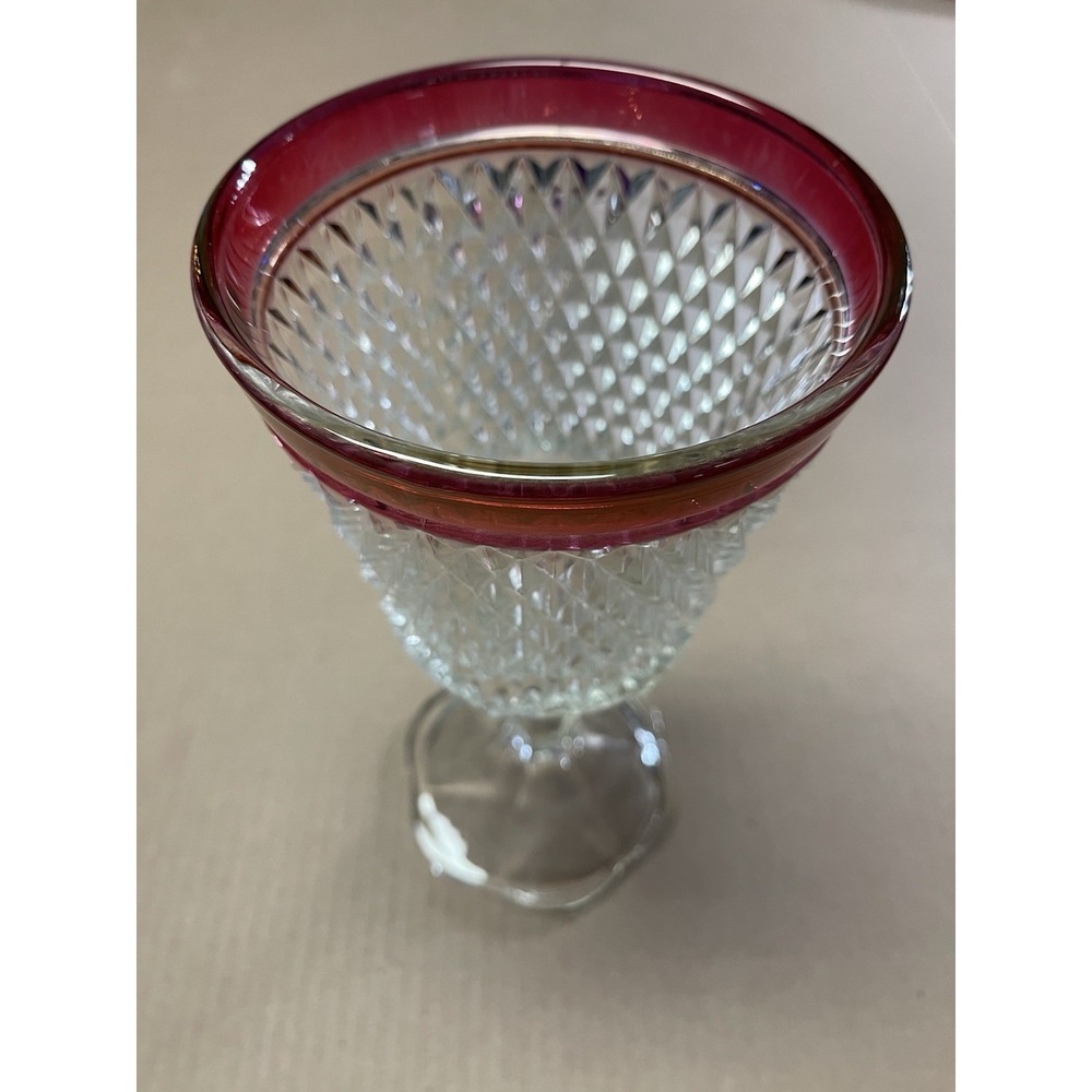 Vintage 11" Tall Indiana Glass Diamond Point Ruby Red Flashed Rim‎ Goblet